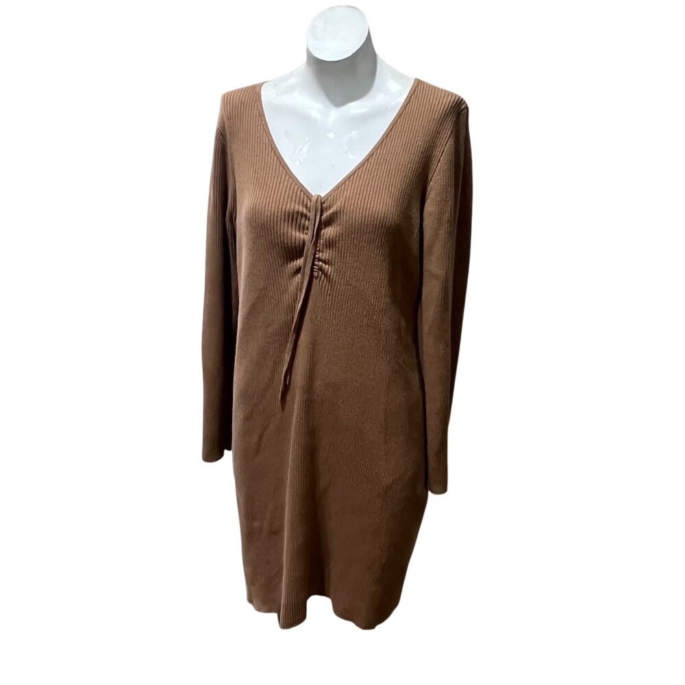 Madewell Sweater Dress Womens 2XL Brown Tie-Front Ruched V-Neck Short